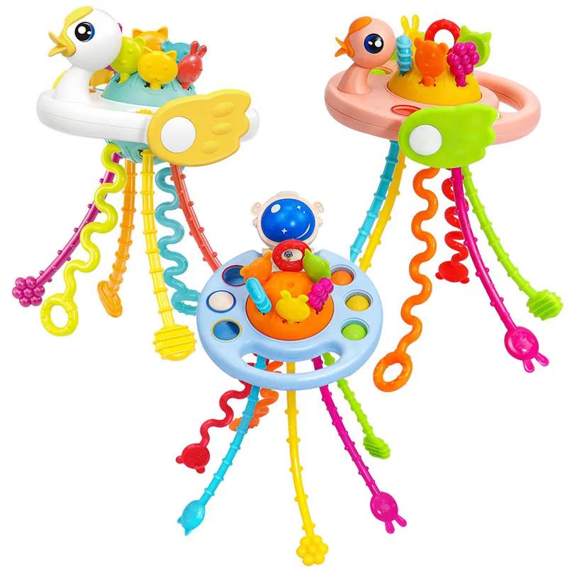 Baby Montessori  Teething Sensory Toys Baby Toy 1-3 Years Silicone Flying Saucer Pull String Educational Toy for Bab
